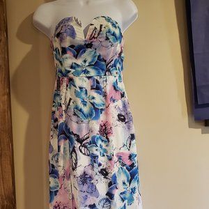 Pink, Blue, Purple, & Wht floral strapless formal